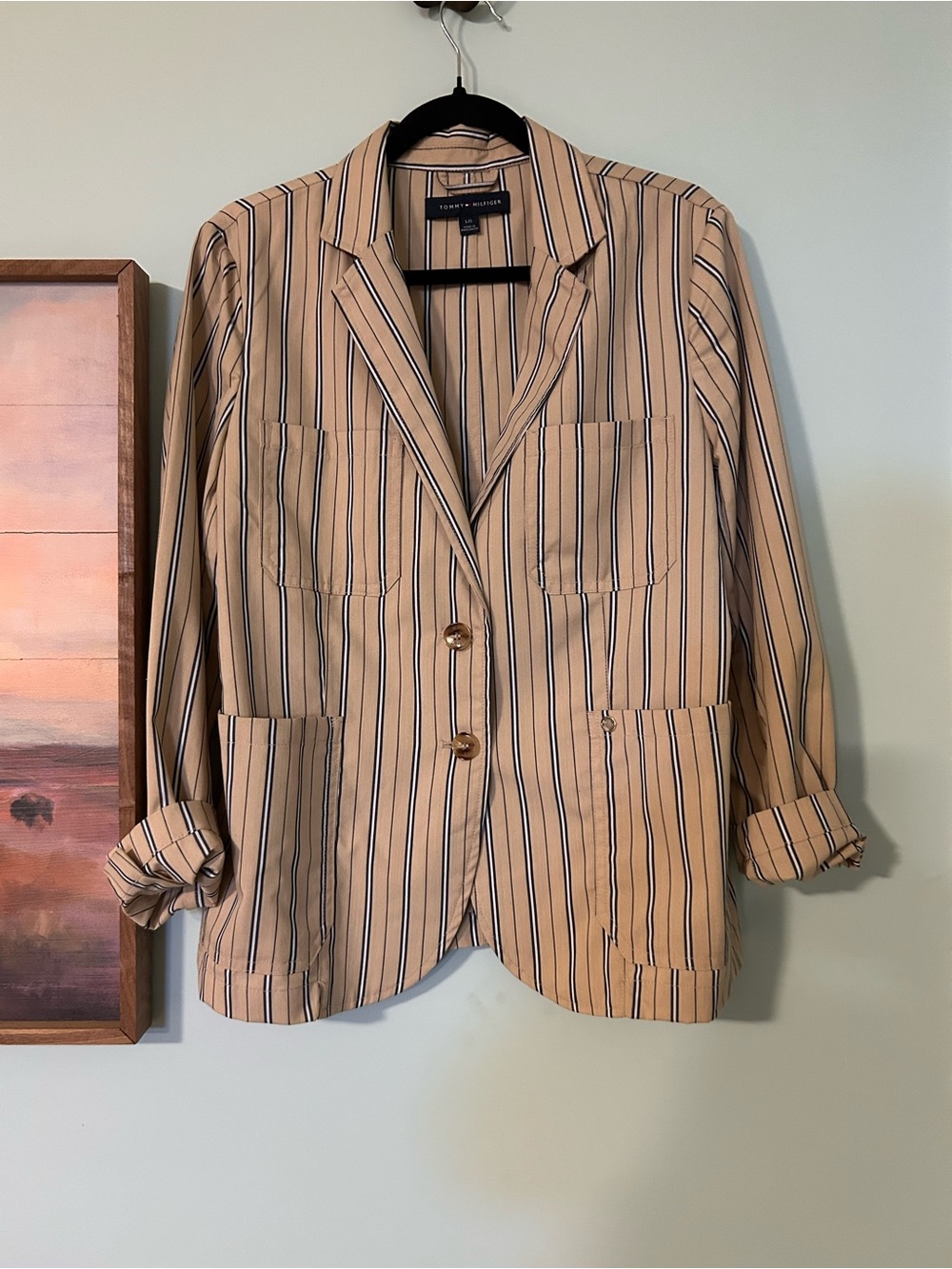 Tommy Hilfiger Beige Blazer with Navy & White Stripes